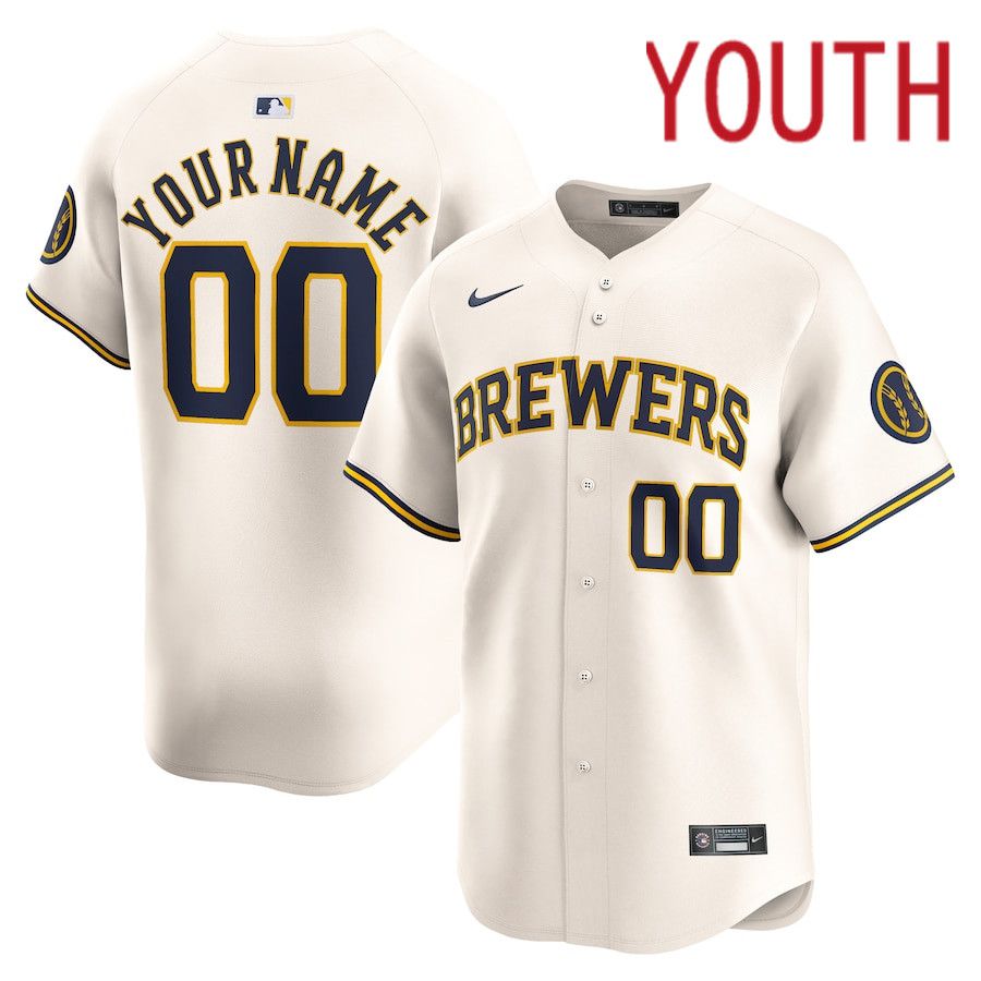 Youth Milwaukee Brewers Nike Cream Home Limited Custom MLB Jersey->customized mlb jersey->Custom Jersey